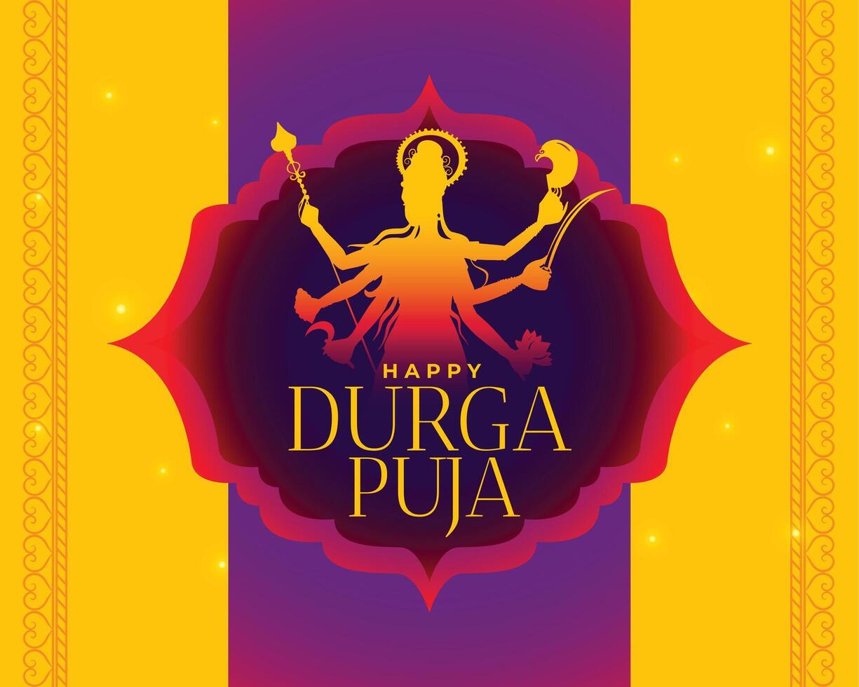 glücklich Durga Puja indisch Festival Gelb Karte Design vektor