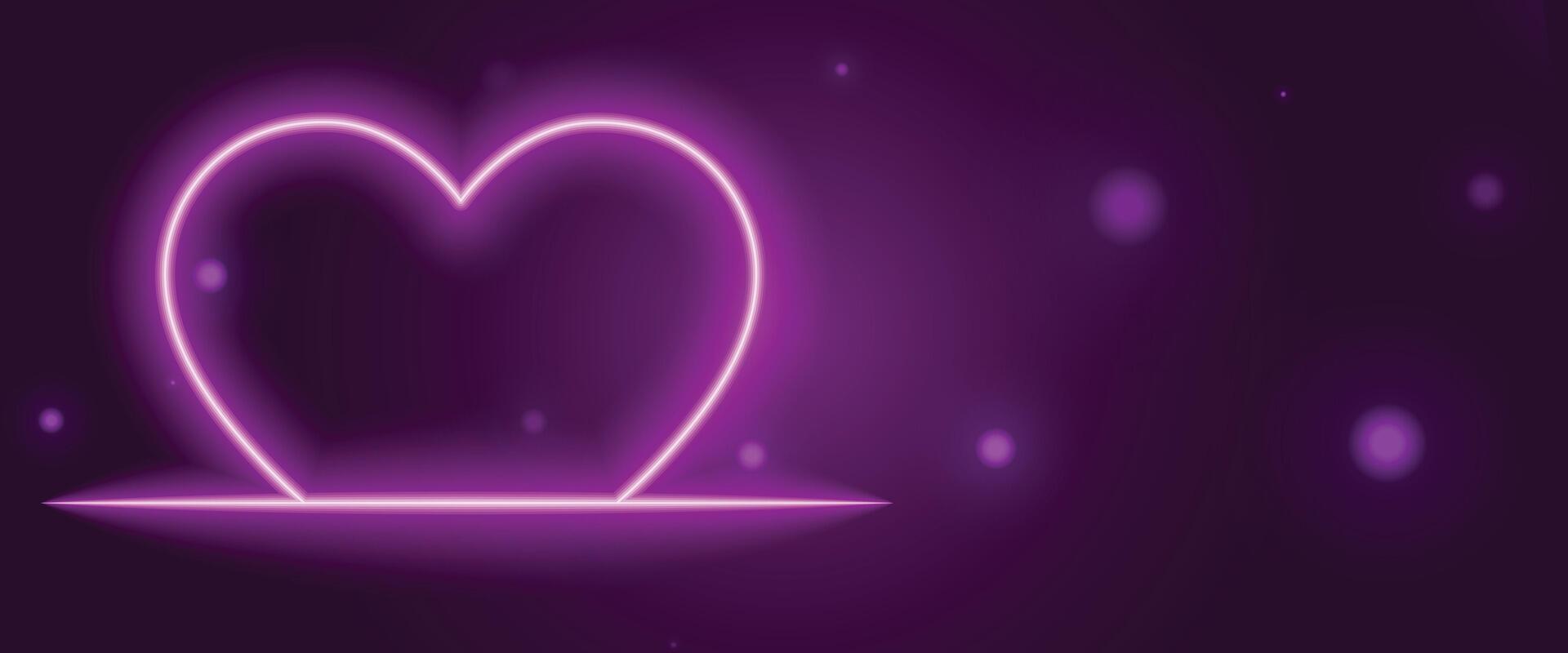 glühend Neon- Herz auf lila glänzend Banner Design vektor