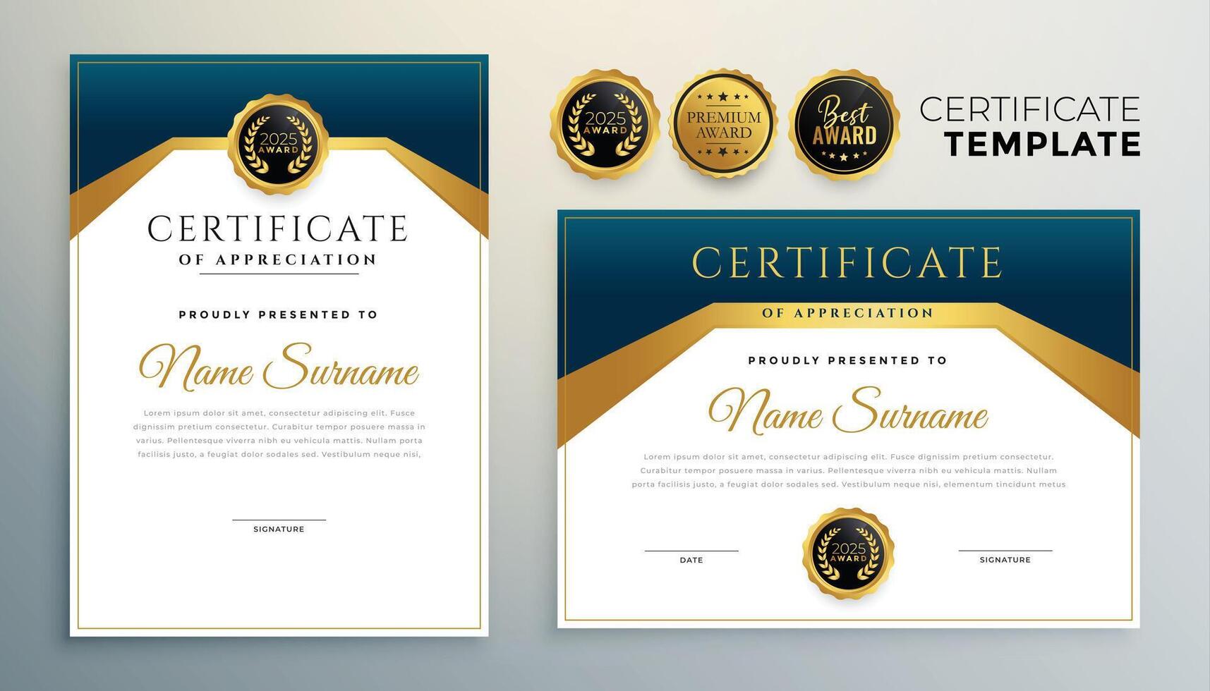 Luxus Diplom Zertifikat Design einstellen im golden Thema vektor