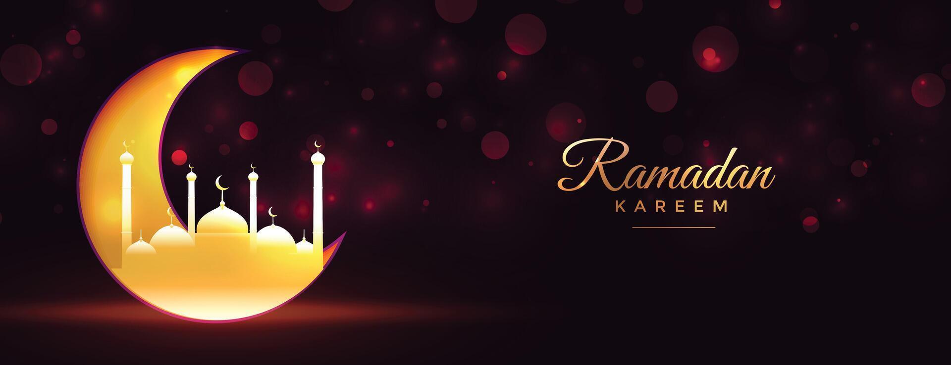 Ramadan kareem Mond und Moschee glänzend golden Banner Design vektor