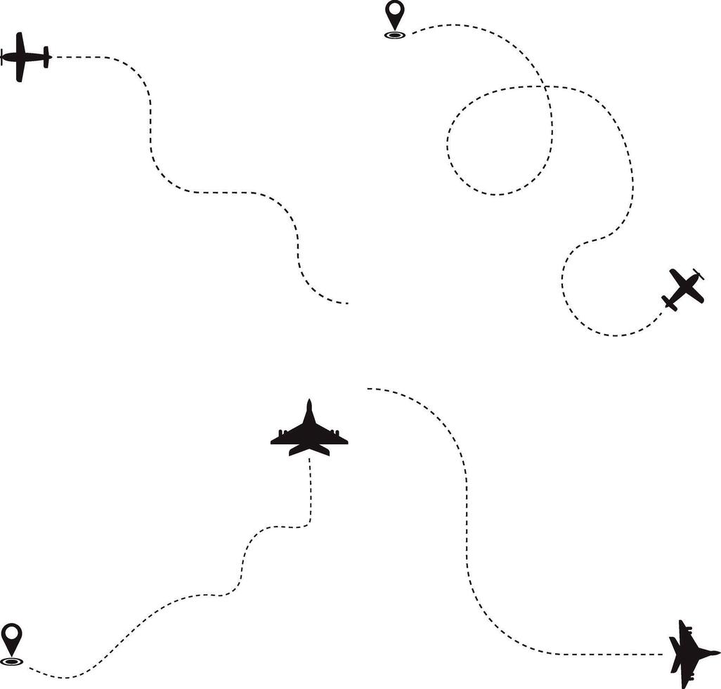 uppsättning av flygplan prickad. flygplan rutter. isolerat på vit bakgrund vektor