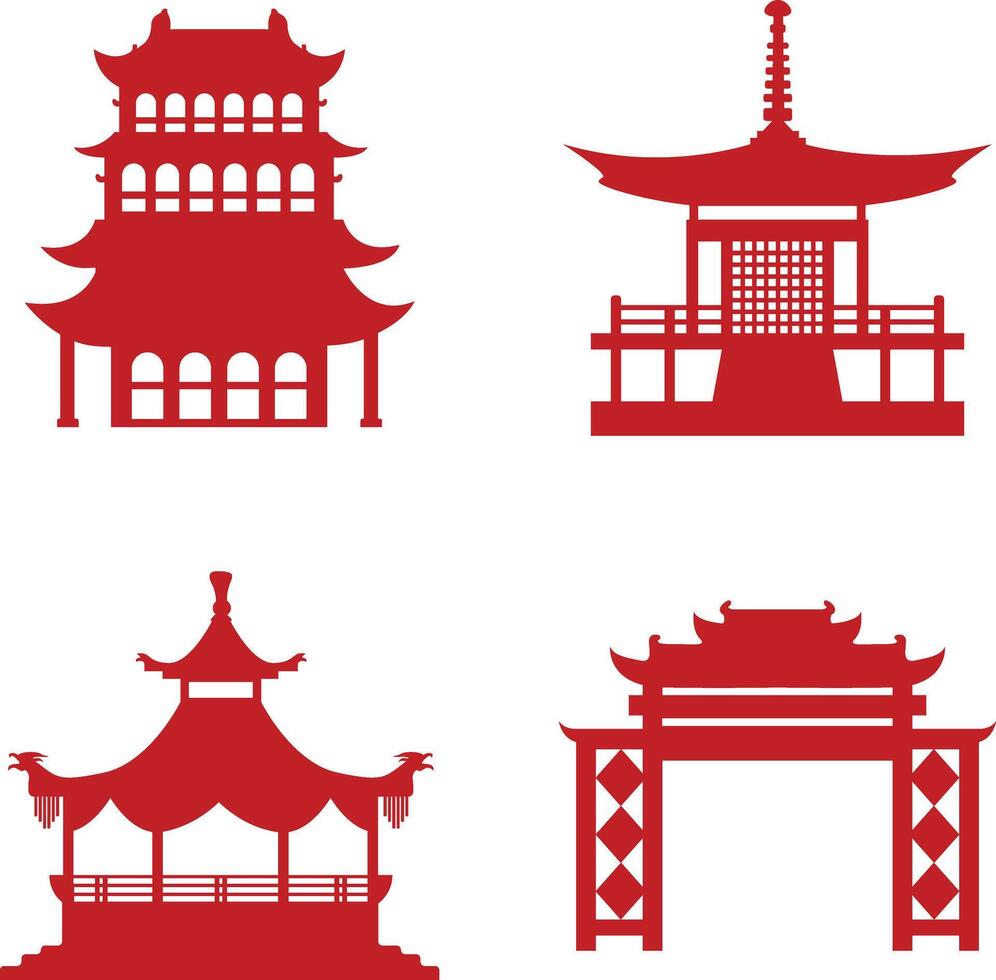 traditionell Chinesisch Gebäude Symbol Satz. eben Design Konzept vektor