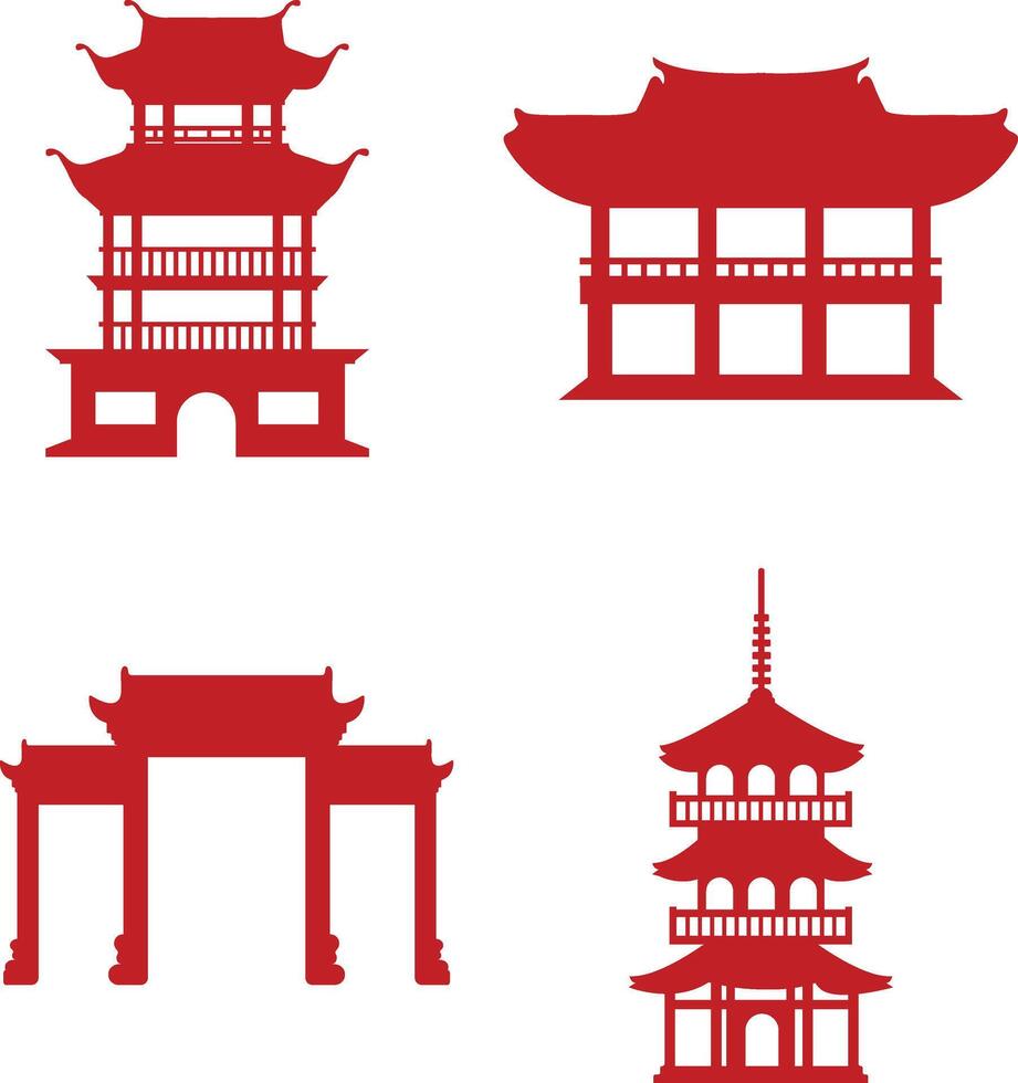 traditionell Chinesisch Gebäude Symbol Satz. eben Design Konzept vektor