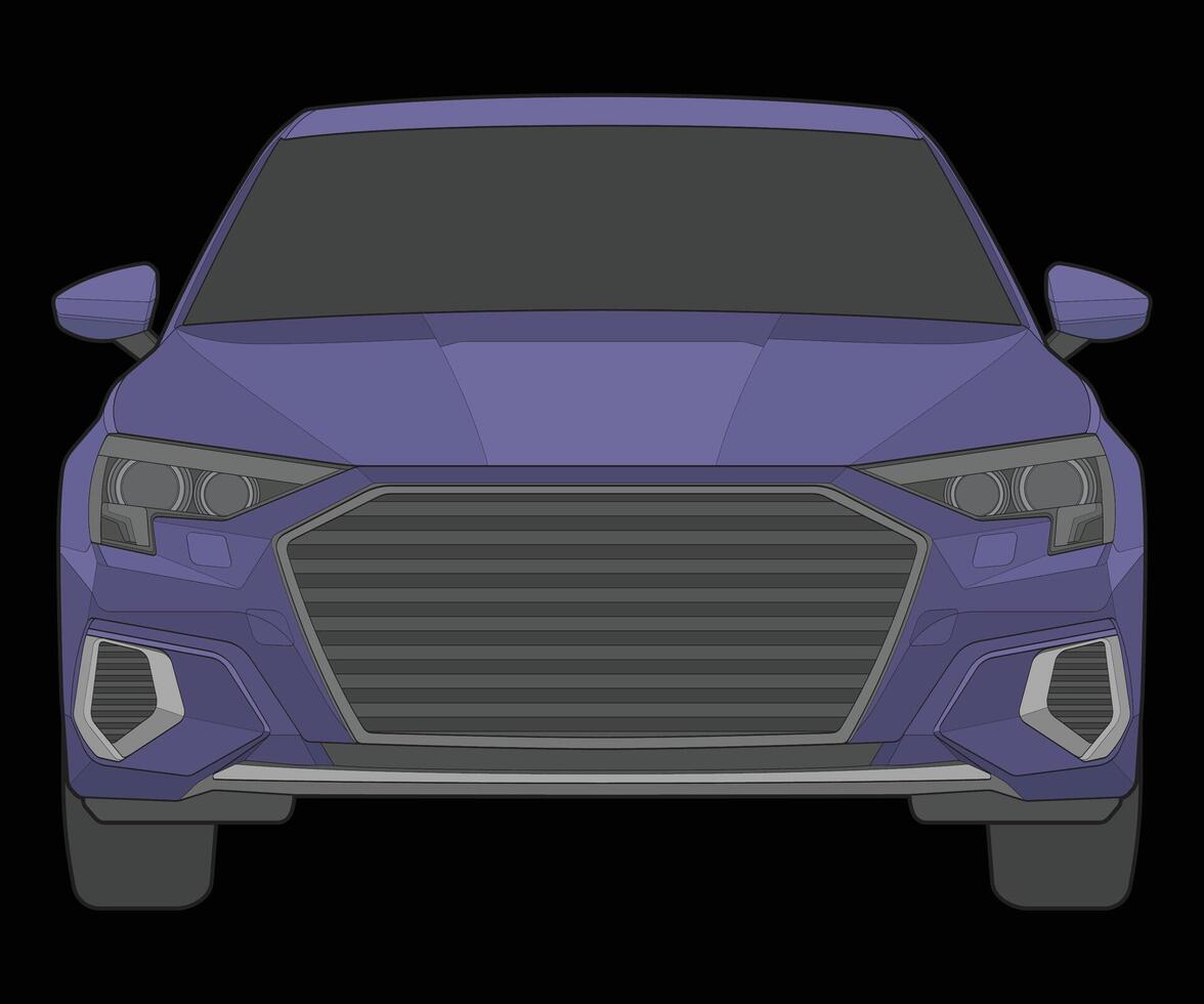 Vorderseite Aussicht Vektor Illustration von isoliert Markieren Farbe Auto auf schwarz Hintergrund, Fahrzeug im ein eben Karikatur Stil.