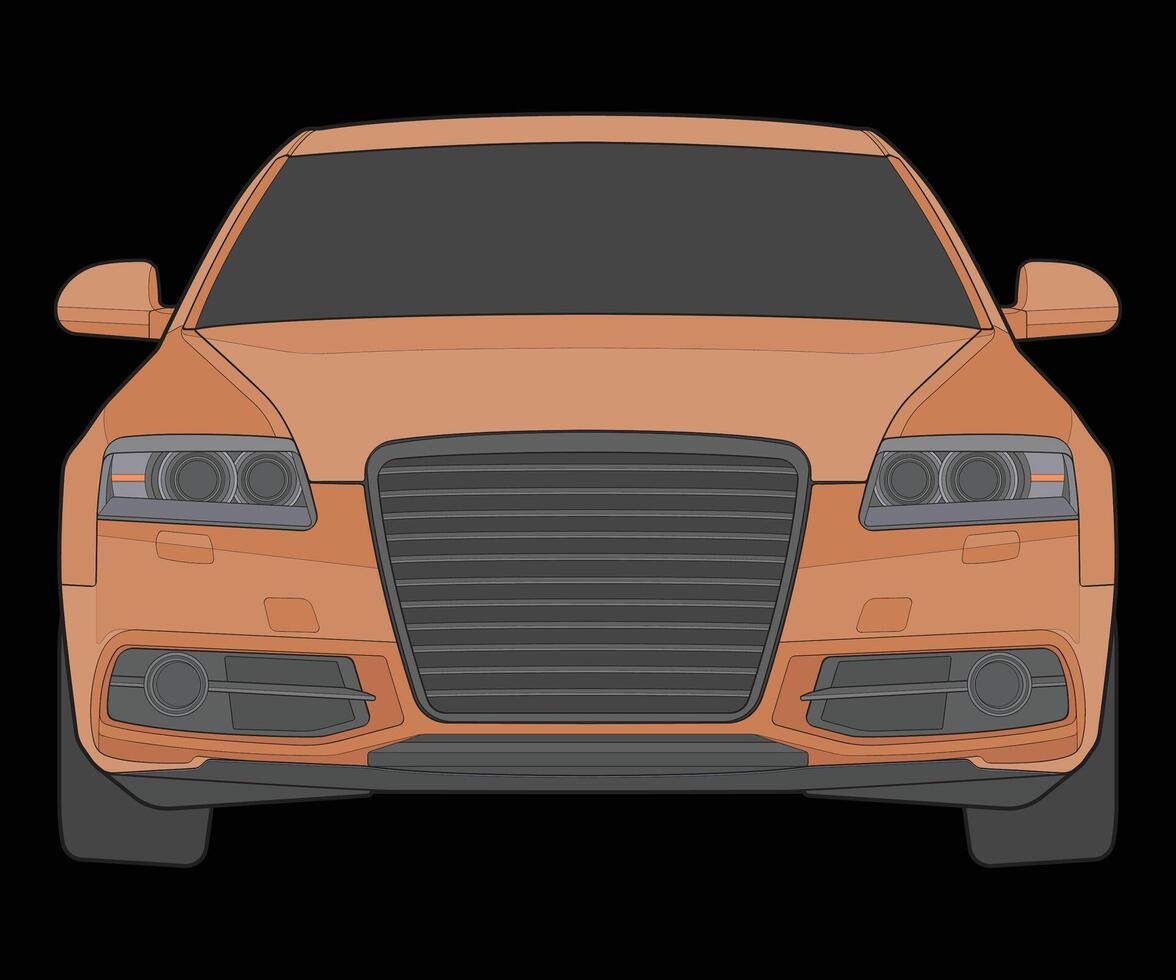 Vorderseite Aussicht Vektor Illustration von isoliert Markieren Farbe Auto auf schwarz Hintergrund, Fahrzeug im ein eben Karikatur Stil.