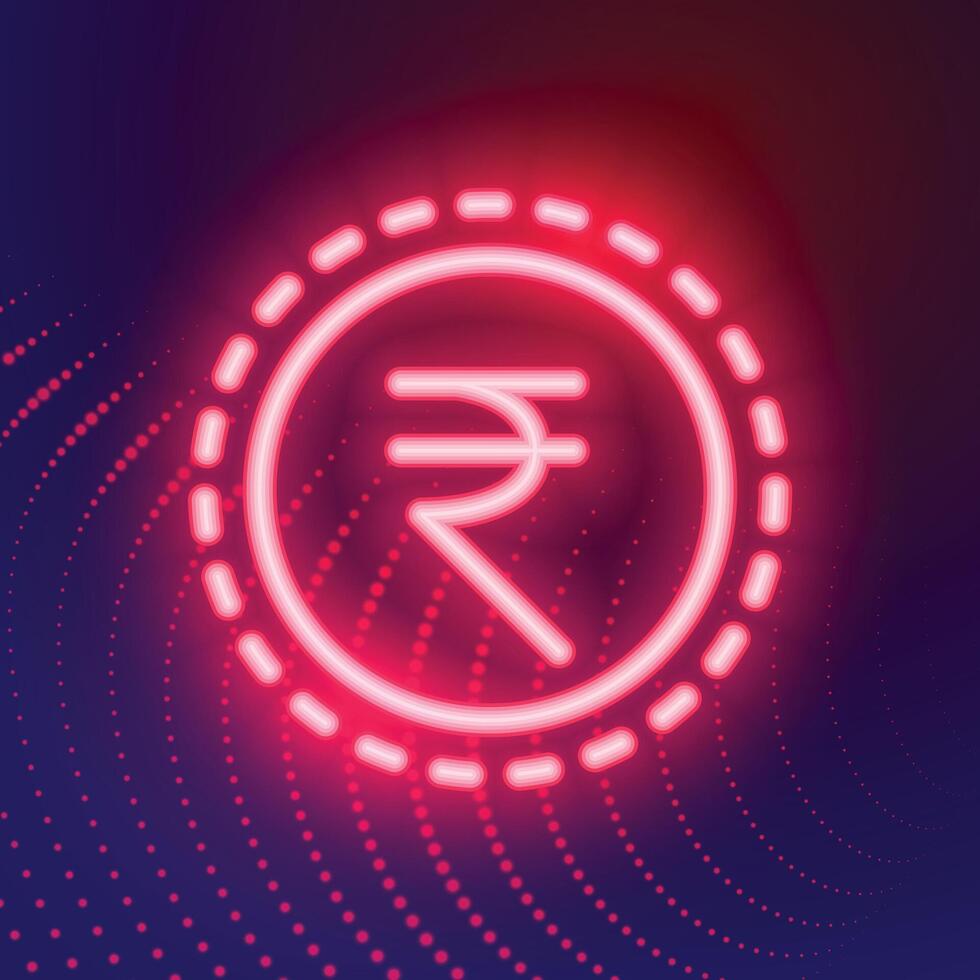 lysande neon digital indisk rupee symbol bakgrund vektor