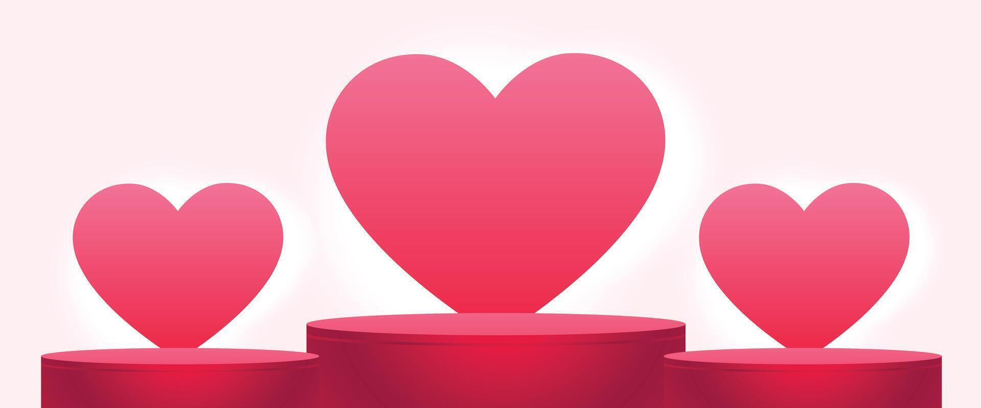valentines dag romantisk social posta baner med 3d podium plattform vektor
