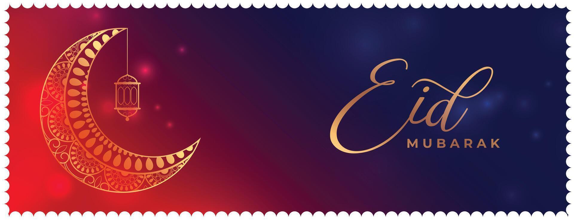 eid Mubarak traditionell Banner mit golden Mond und Lampe vektor