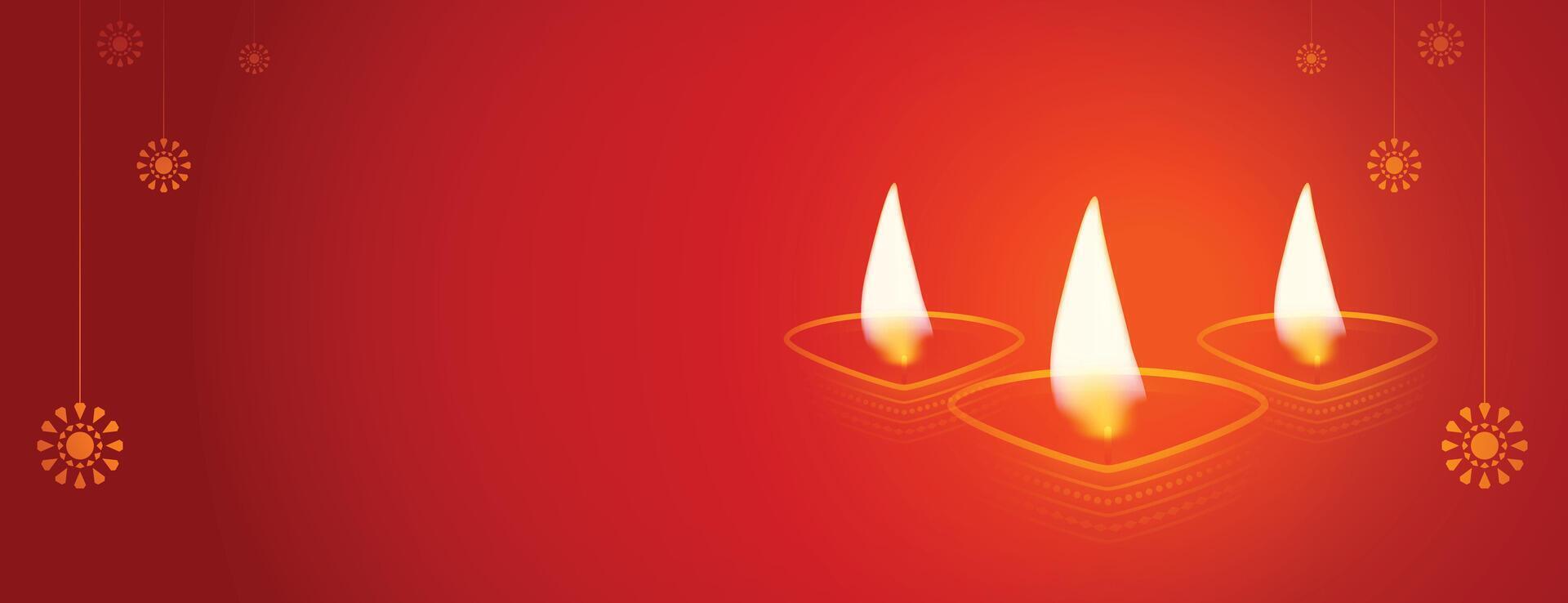 glücklich Diwali rot Banner mit Diya Design vektor