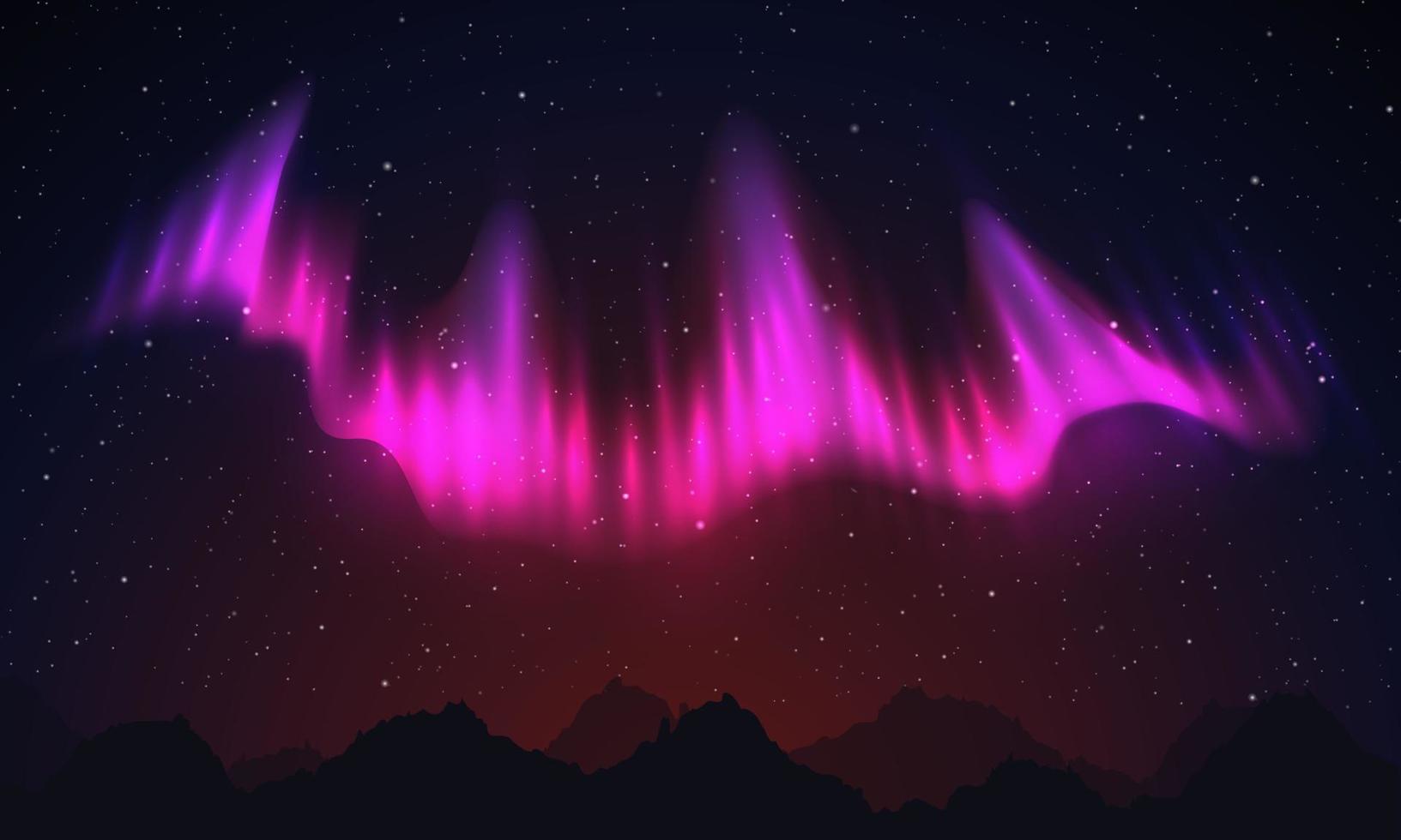 realistische rosa Nordlichter, Nachthimmel und erstaunliche Polarlichter-Vektorillustration. vektor