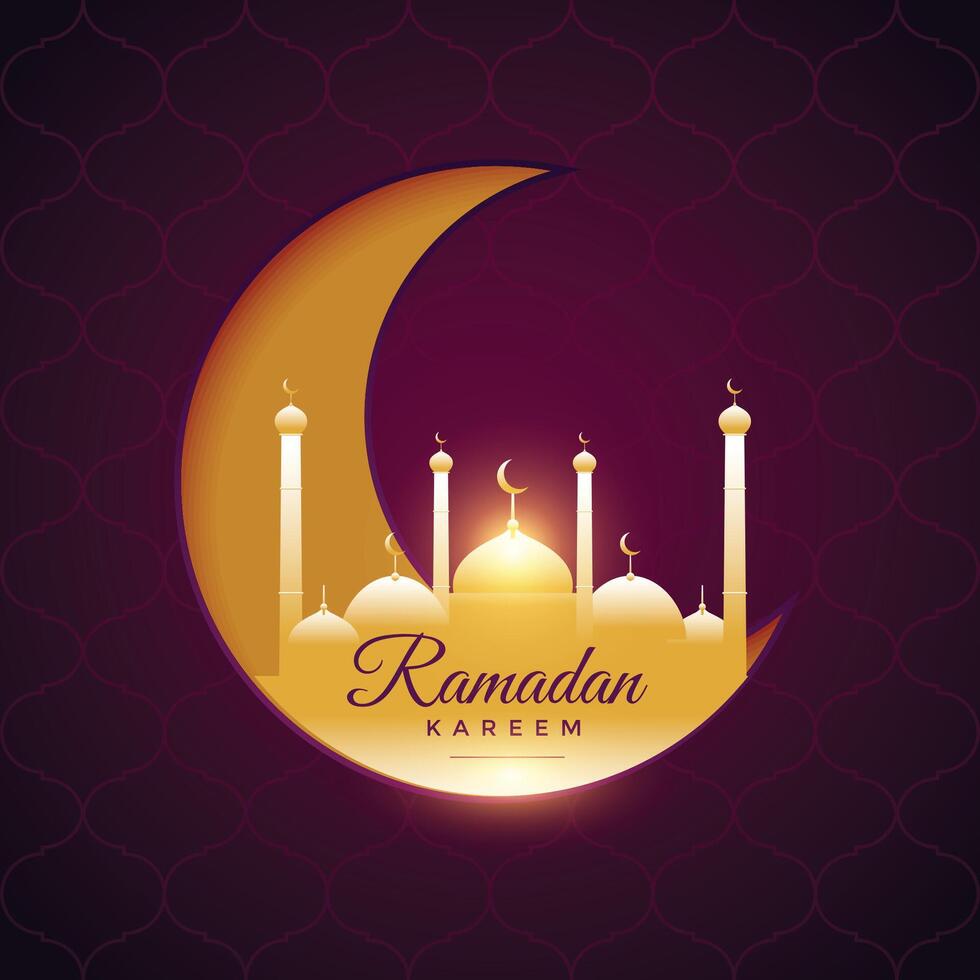 skön ramadan kareem festival kort med måne och moské vektor