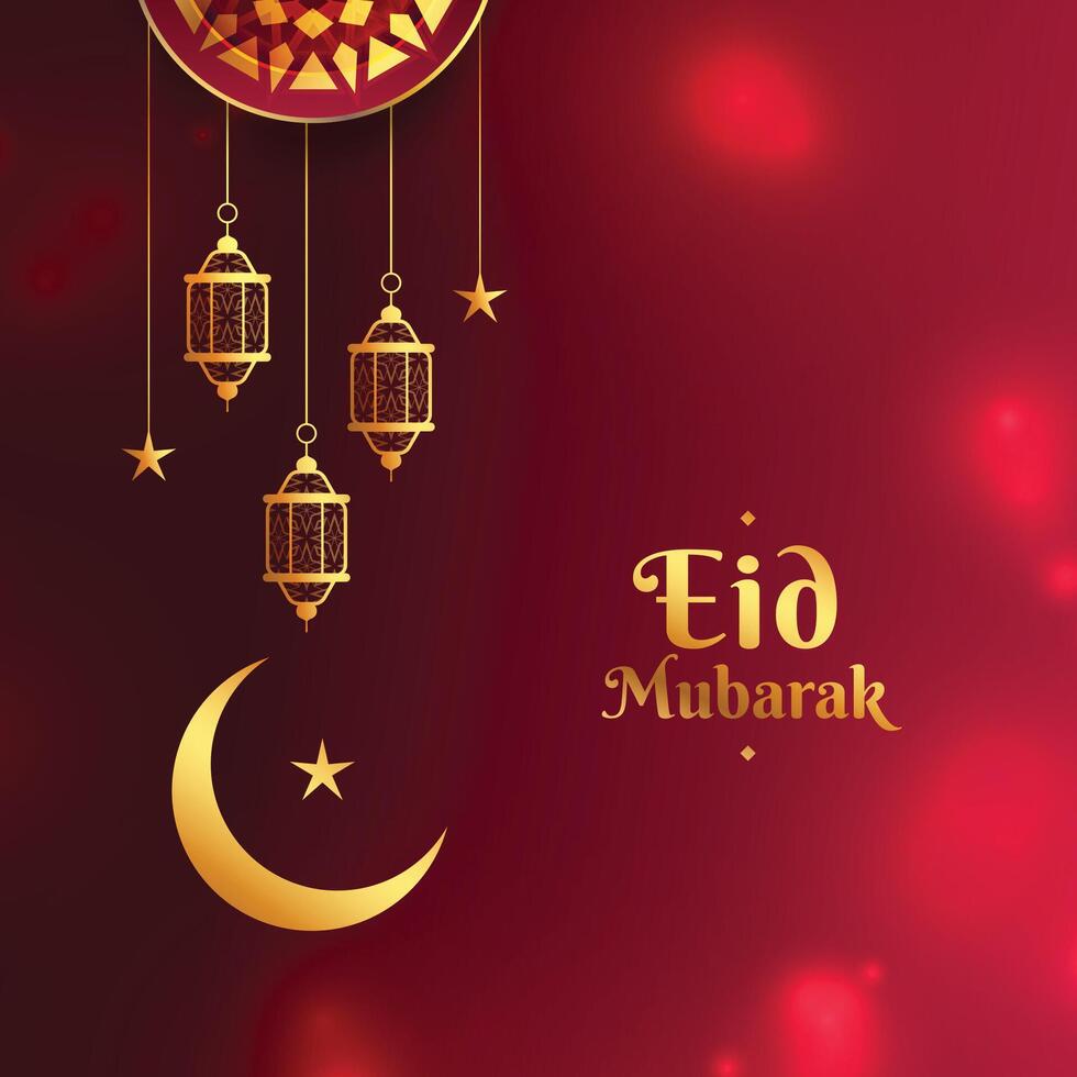 muslim eid mubarak skinande bakgrund med lykta och måne vektor