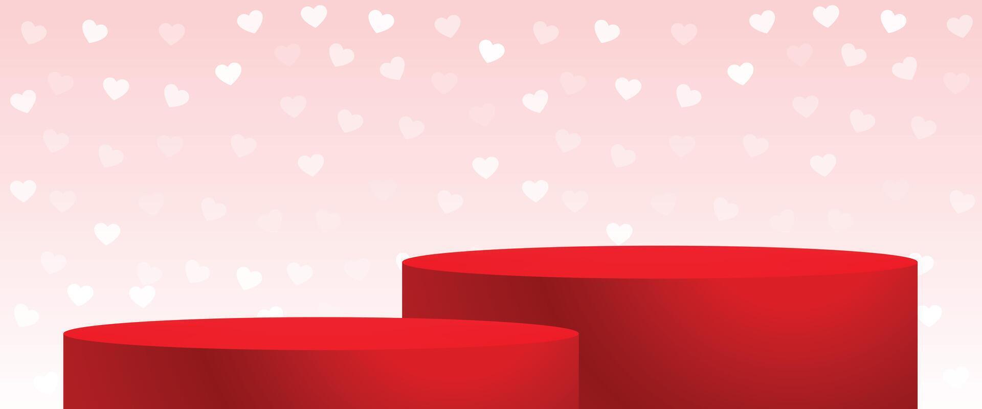 valentines romantisk hjärtan baner med 3d podium plattform design vektor