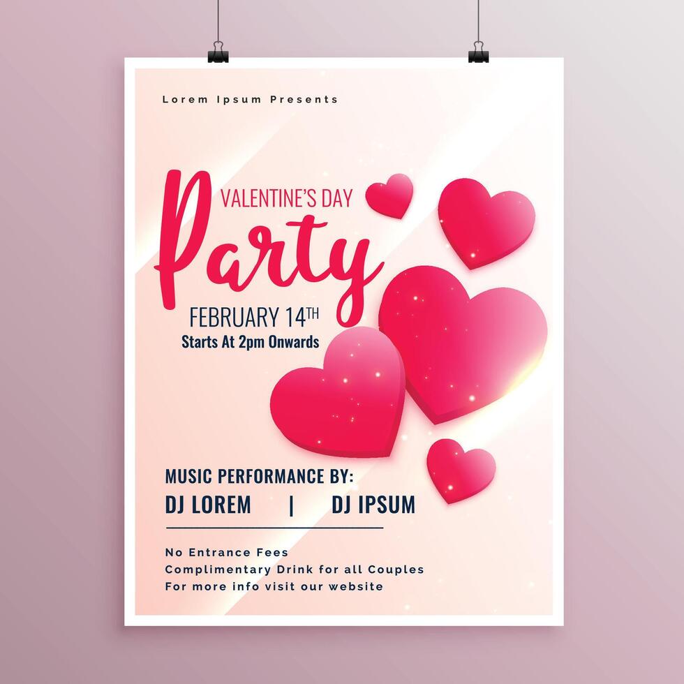 schön Rosa Herzen Valentinsgrüße Tag Party Flyer Design Vorlage vektor