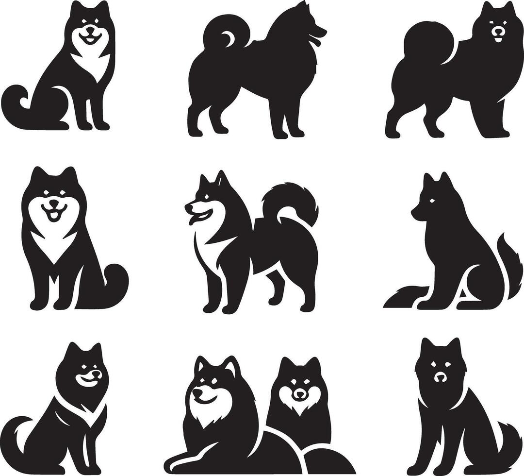 silhuett fast vektor ikon uppsättning av hund, raser, hund, poch, hund, valp, mutt, sällskapsdjur, vovve