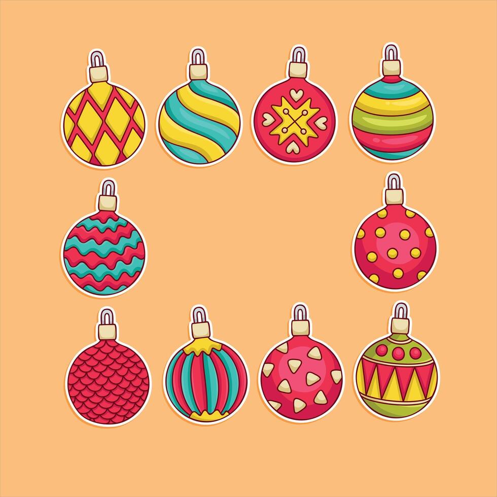 Bälle Dekor im Weihnachten und glücklich Neu Jahr Konzept, bunt Ball, Weihnachten Ball Element, Weihnachten Ornamente im retro Stil. 9 Elemente zum Weihnachten Baum Dekor vektor