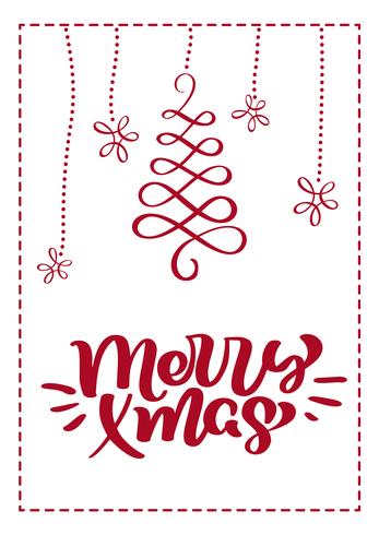Julskandinavisk hälsningskort med glatt xmas kalligrafi bokstäver text. Handritad vektorillustration av blomningar. Isolerade föremål vektor