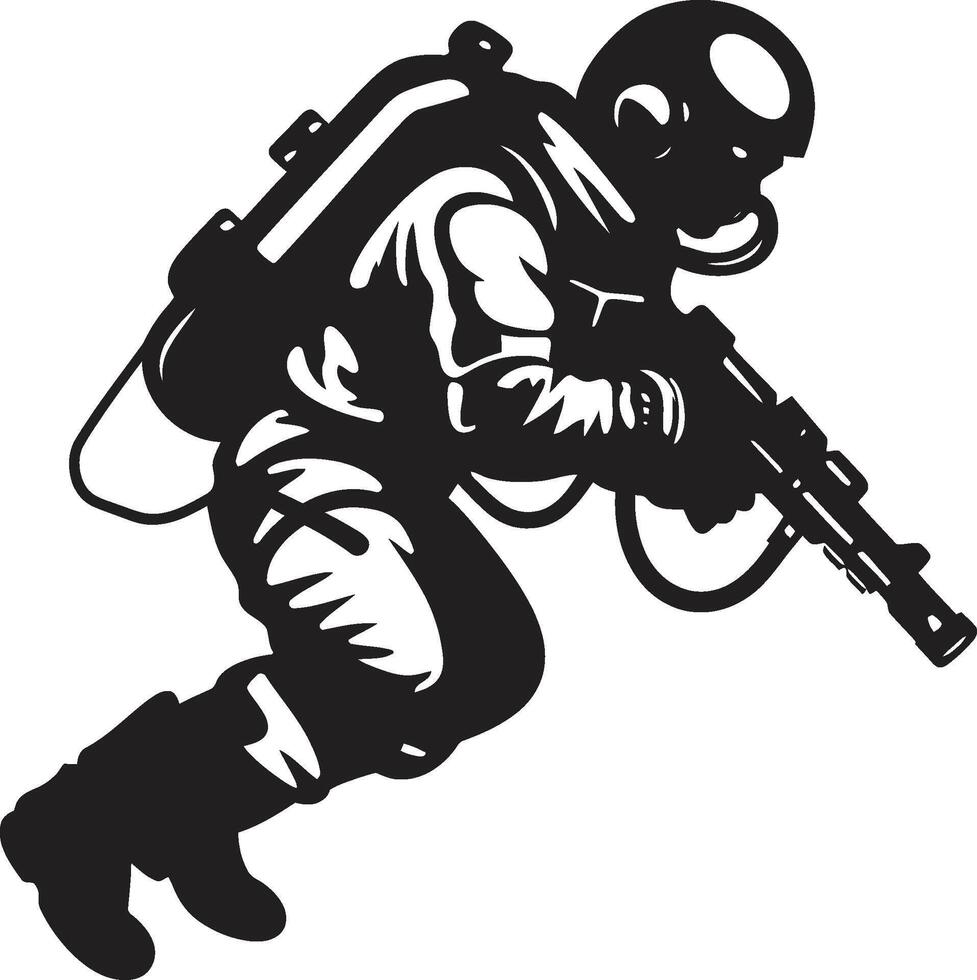 lansering på slagfältet raket soldat logotyp strategisk krigföring svart raket soldat ikon vektor