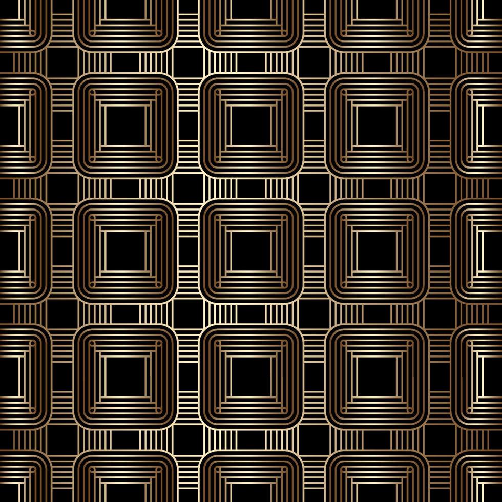 geometriska gyllene och svarta sömlösa linjära mönsterbakgrund, art déco-stil vektor