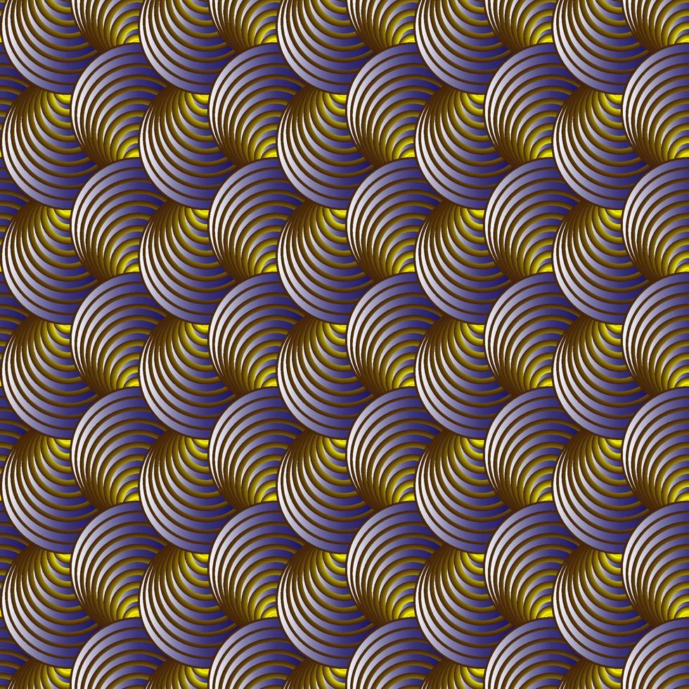 psychedelisches kreisförmiges optisches Muster mit trendigen Farben golden und lila Farbverlauf, nahtloser Hintergrund vektor