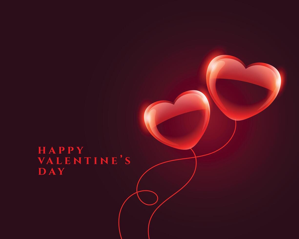 valentines dag romantisk kort med glansig ballong hjärtan vektor
