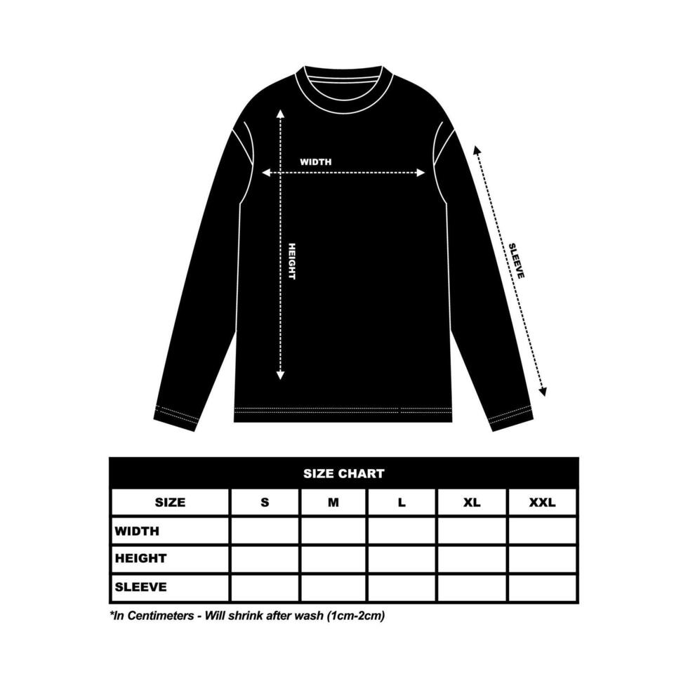 lange Ärmel Größe Diagramm, Mode Kleidung Vektor Illustration