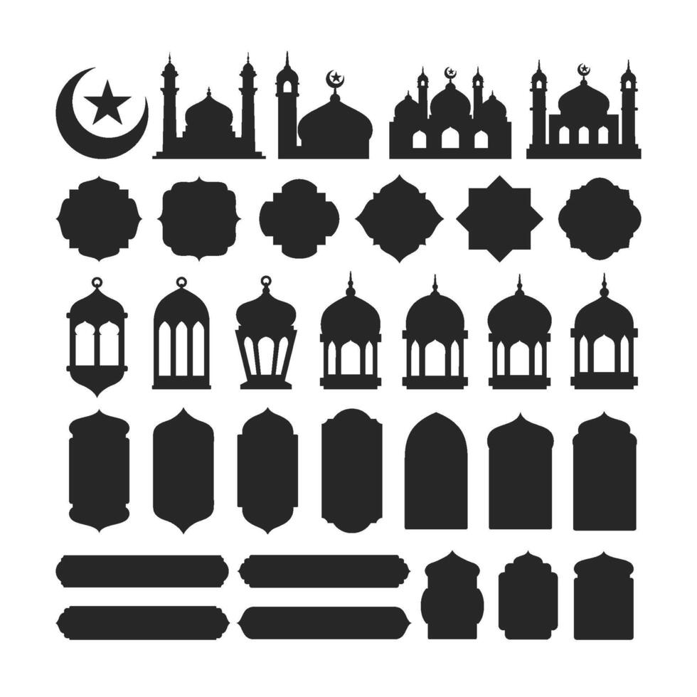 islamic stil gräns och ram design. arab ramadan fönster prydnad dekor årgång. muslim tema. vektor