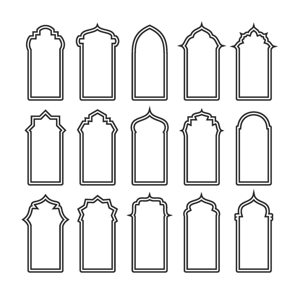 islamisch Stil Rand und Rahmen Design. arabisch Ramadan Fenster Ornament Dekor Jahrgang. Muslim Thema. Vektor