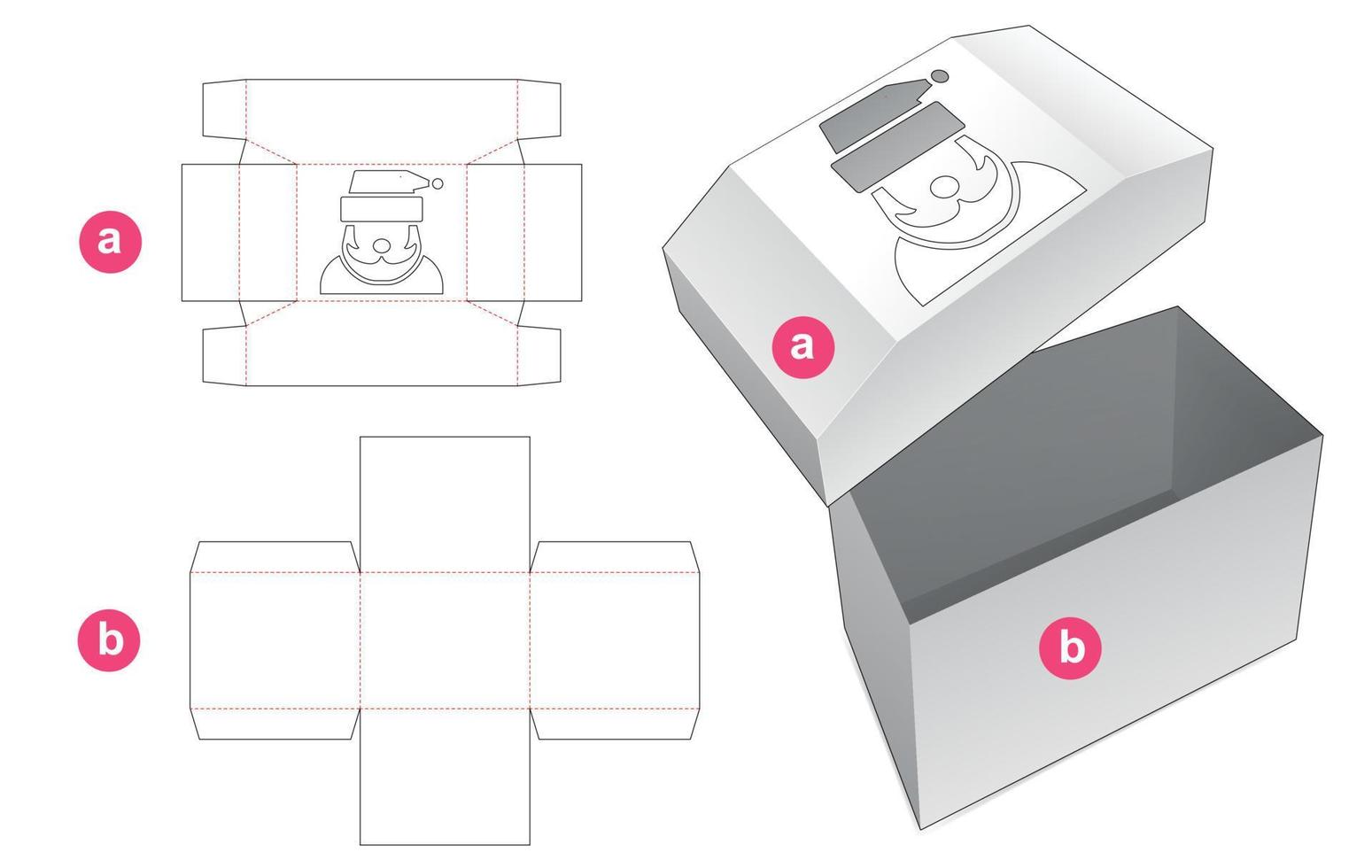 Kastenförmige Schachtel und Deckel mit Schablone in Weihnachtsmann-Form, Stanzschablone vektor