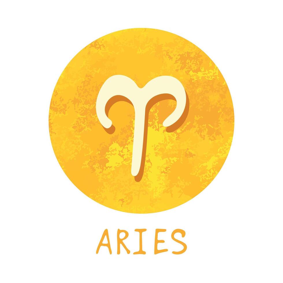 hand dragen aries zodiaken tecken i gyllene runda ram astrologi klotter ClipArt element för design vektor