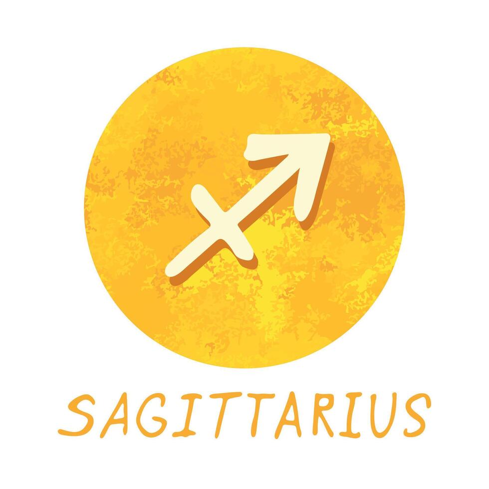 hand dragen sagittarius zodiaken tecken i gyllene runda ram astrologi klotter ClipArt element för design vektor