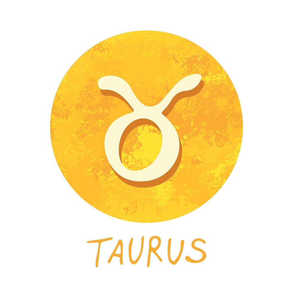 hand dragen taurus zodiaken tecken i gyllene runda ram astrologi klotter ClipArt element för design vektor