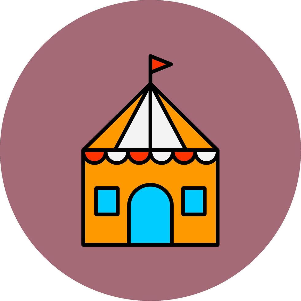 cirkus tält linje fylld flerfärgad cirkel ikon vektor
