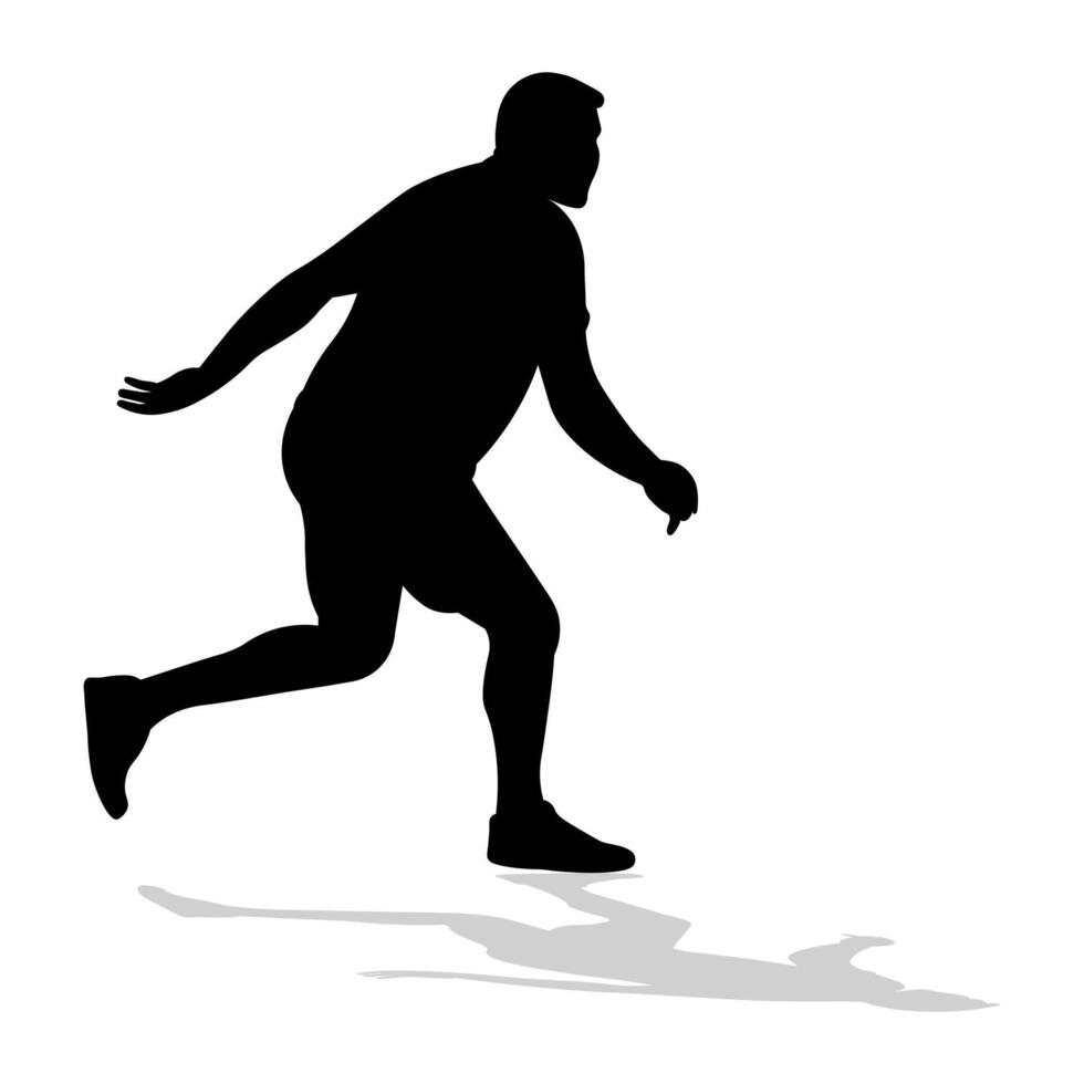 schwarz Silhouette von ein Athlet Läufer mit Schatten. Leichtathletik, Betrieb, kreuzen, Sprinten, Joggen, Gehen vektor