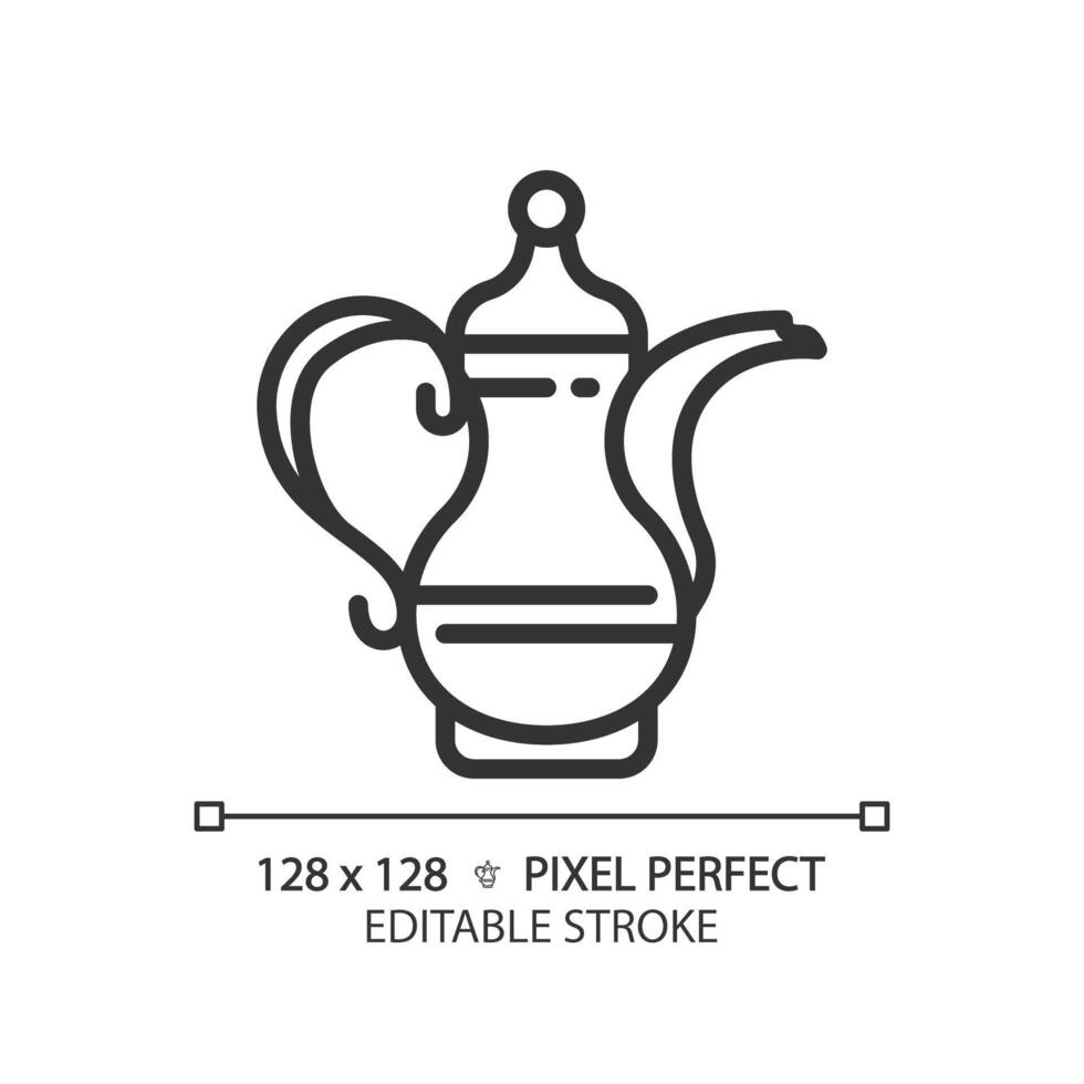 arabicum kaffe pott linjär ikon. antik handgjort traditionell pott. lyx souvenir. unik prestigefyllda kultur. tunn linje illustration. kontur symbol. vektor översikt teckning. redigerbar stroke