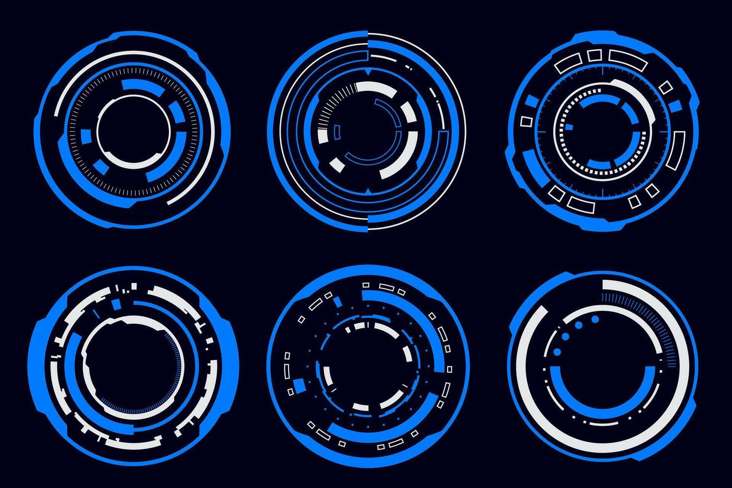 Vektor Technologie futuristisch einstellen Hallo Technik Kreis Rahmen Element. hud Fokus Sci-Fi Platz gestalten Design.