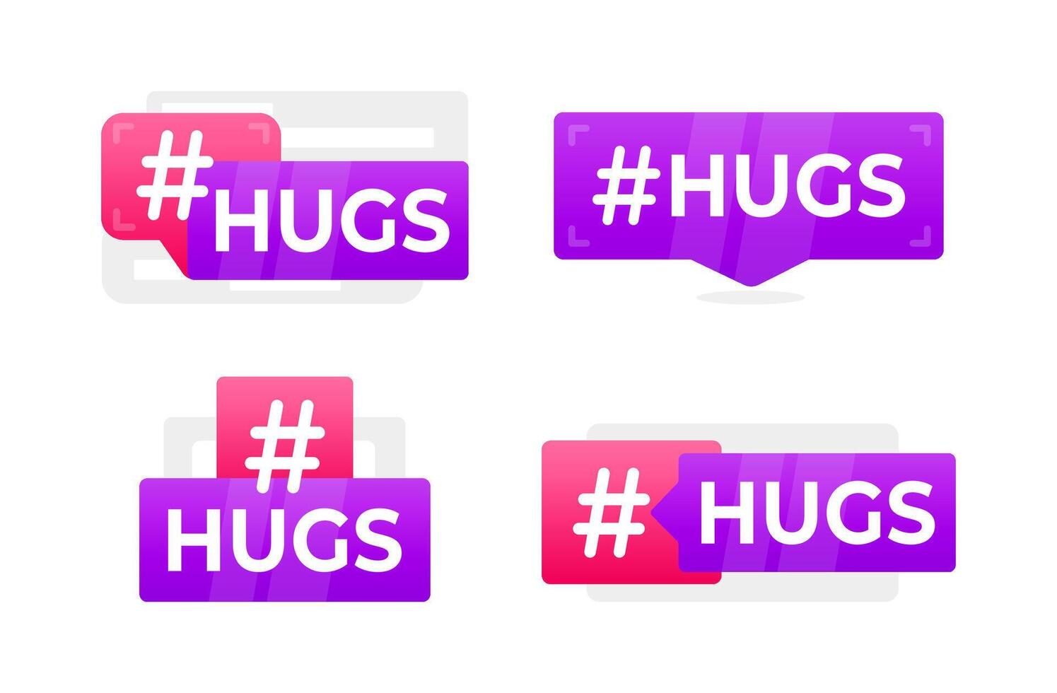 kramar hashtag Tal bubbla ikoner - en uppsättning av lekfull och vibrerande Tal bubblor med de kramar hashtag, perfekt för social media och positiv meddelandehantering grafik vektor