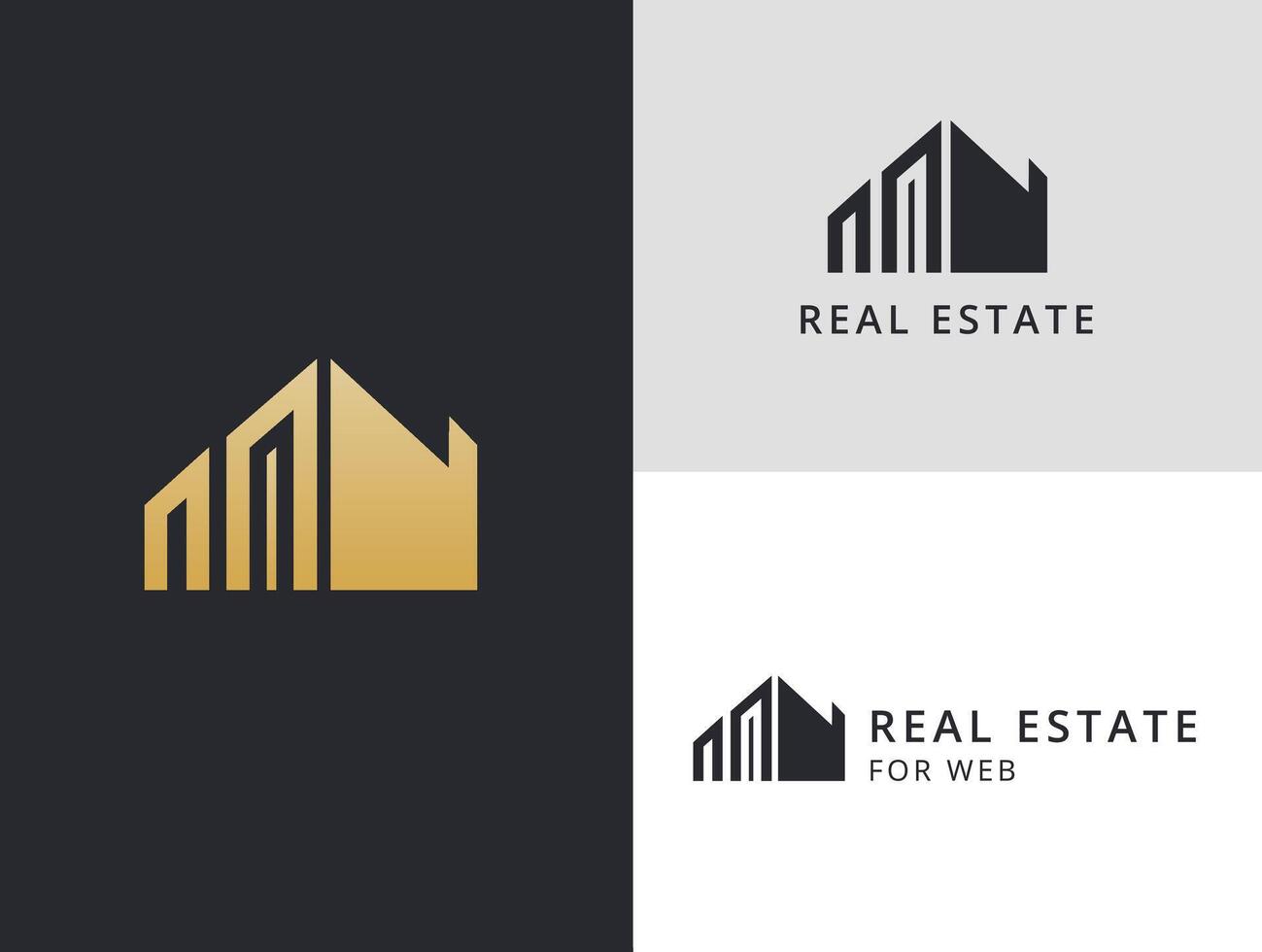 Logo echt Anwesen. golden Symbol, elegant Element Haus. Wohnung mit Text vektor