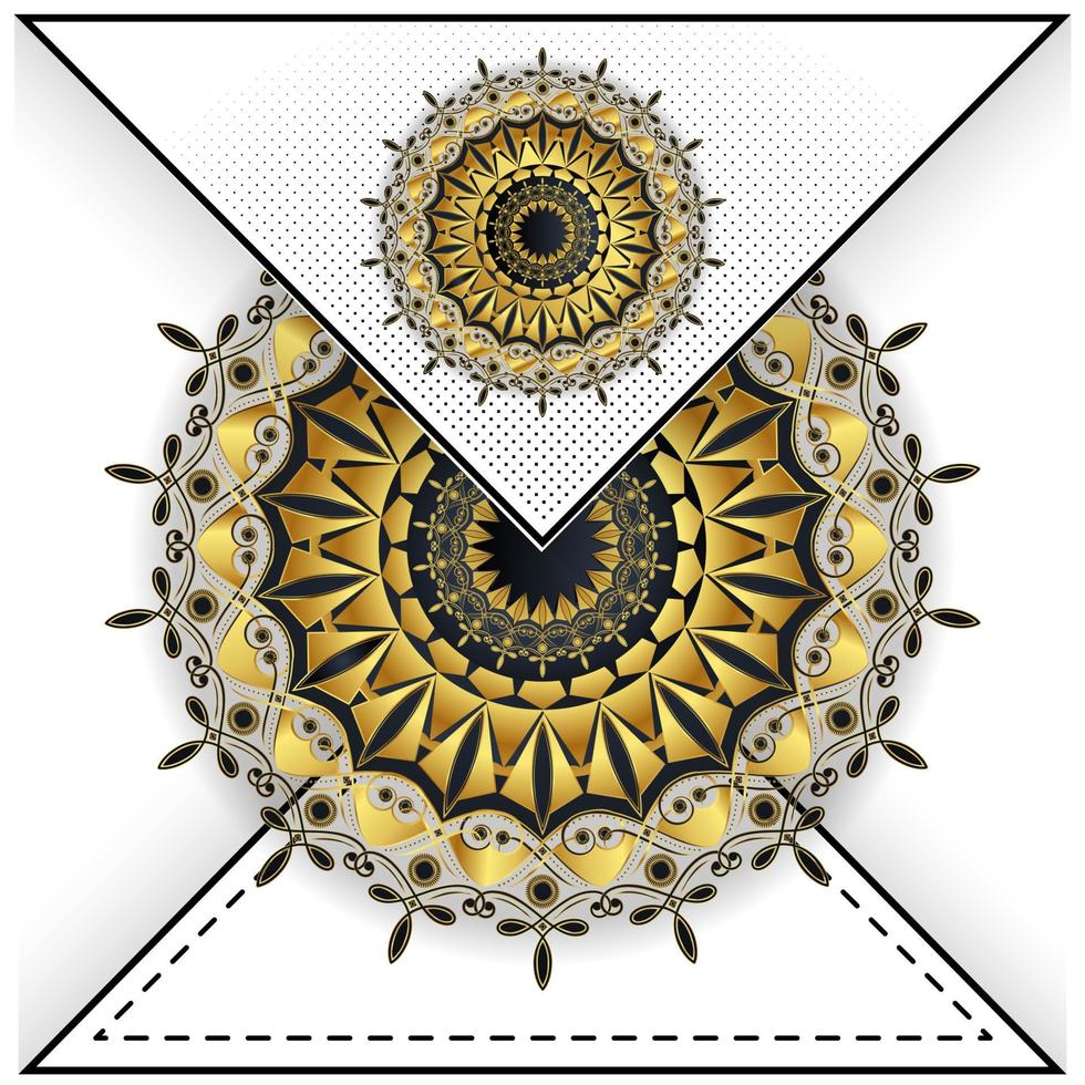 goldschwarzes und weißes abgerundetes Mandala-Design vektor