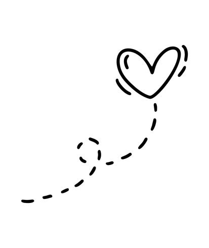 Vektor monoline hjärta med väg. Valentinsdag Hand Drawn ikon. Holiday sketch doodle Design växtelement valentin. kärleksdekoration för webben, bröllop och tryck. Isolerad illustration