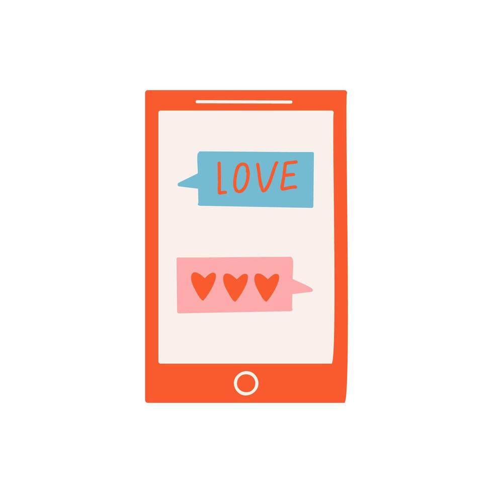 Smartphone mit Dialog, Bekenntnis von Liebe. Symbol von Liebe, Romantik. Design zum Valentinstag Tag. vektor