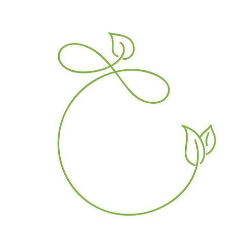 Grön monolin kalligrafi logotyp av grönt blad ekologi vektor element. Divider eller hörn design för bröllop och Alla hjärtans dag, födelsedag hälsningskort och web, eco bio ikon