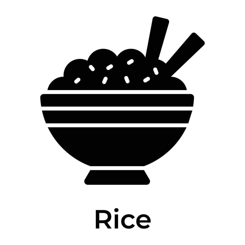 Chinesisch Reis im ein Schüssel mit Essstäbchen, editierbar Symbol von Reis Schüssel vektor