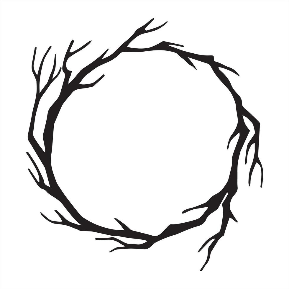 runden Kranz gemacht von Baum Geäst, skizzieren, Umriss. trocken Winter Geäst ohne Blätter. vektor
