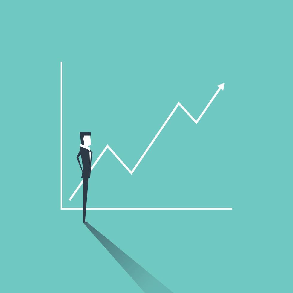 affärsman tittar på en graf med försäljning eller vinst som går upp. positiv trendsymbol för framgång. affärsidé. vektor