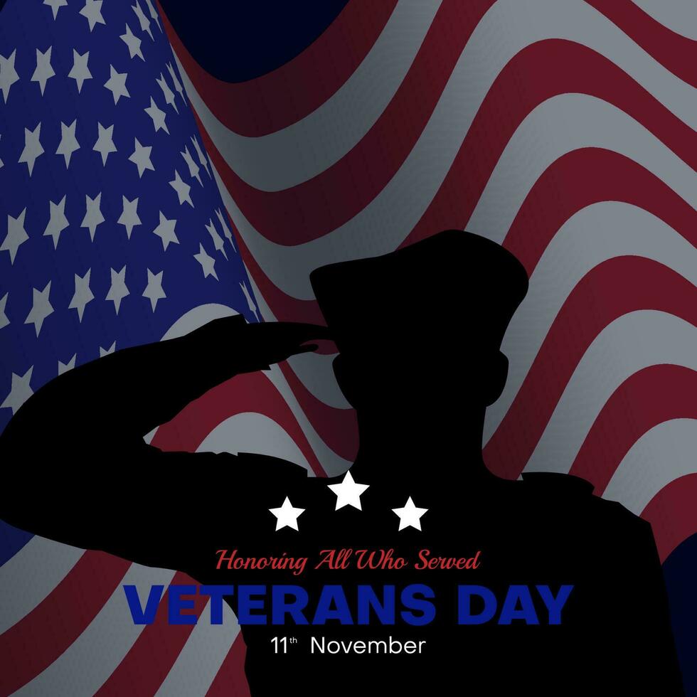 Veteranen-Tageshintergrund mit Soldatensilhouette. Ehrung aller, die gedient haben. 11. November vektor