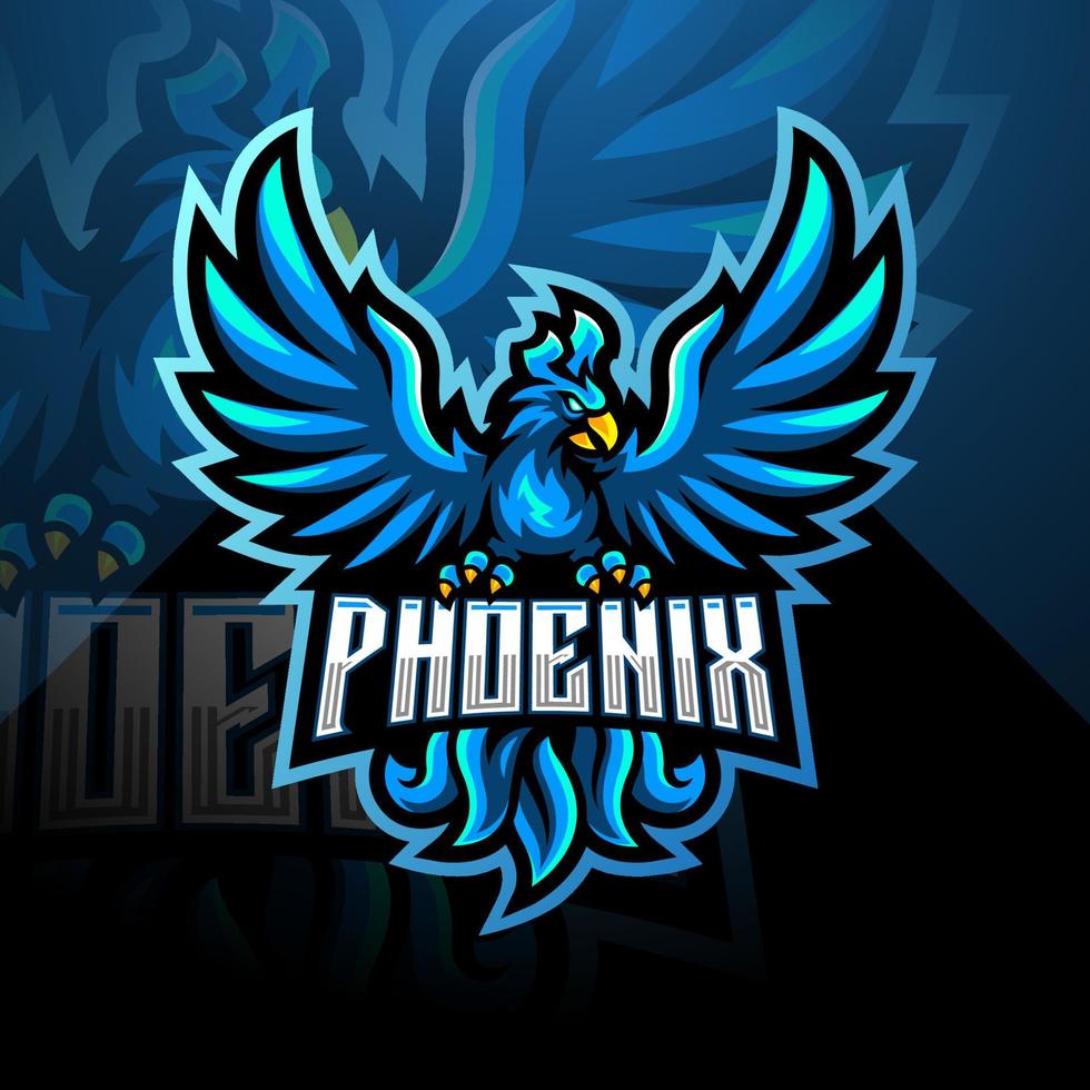 blå phoenix esport maskot logotypdesign vektor