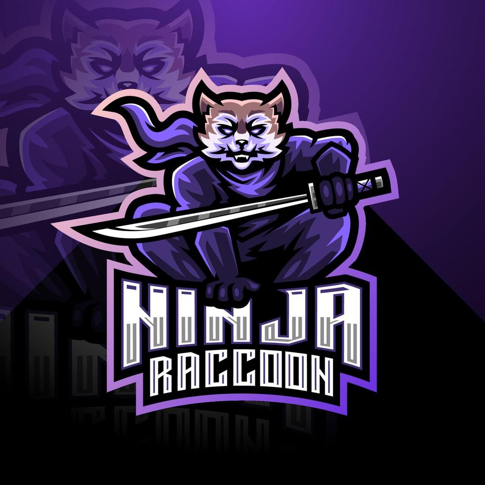 Ninja-Waschbär-Esport-Maskottchen-Logo-Design vektor