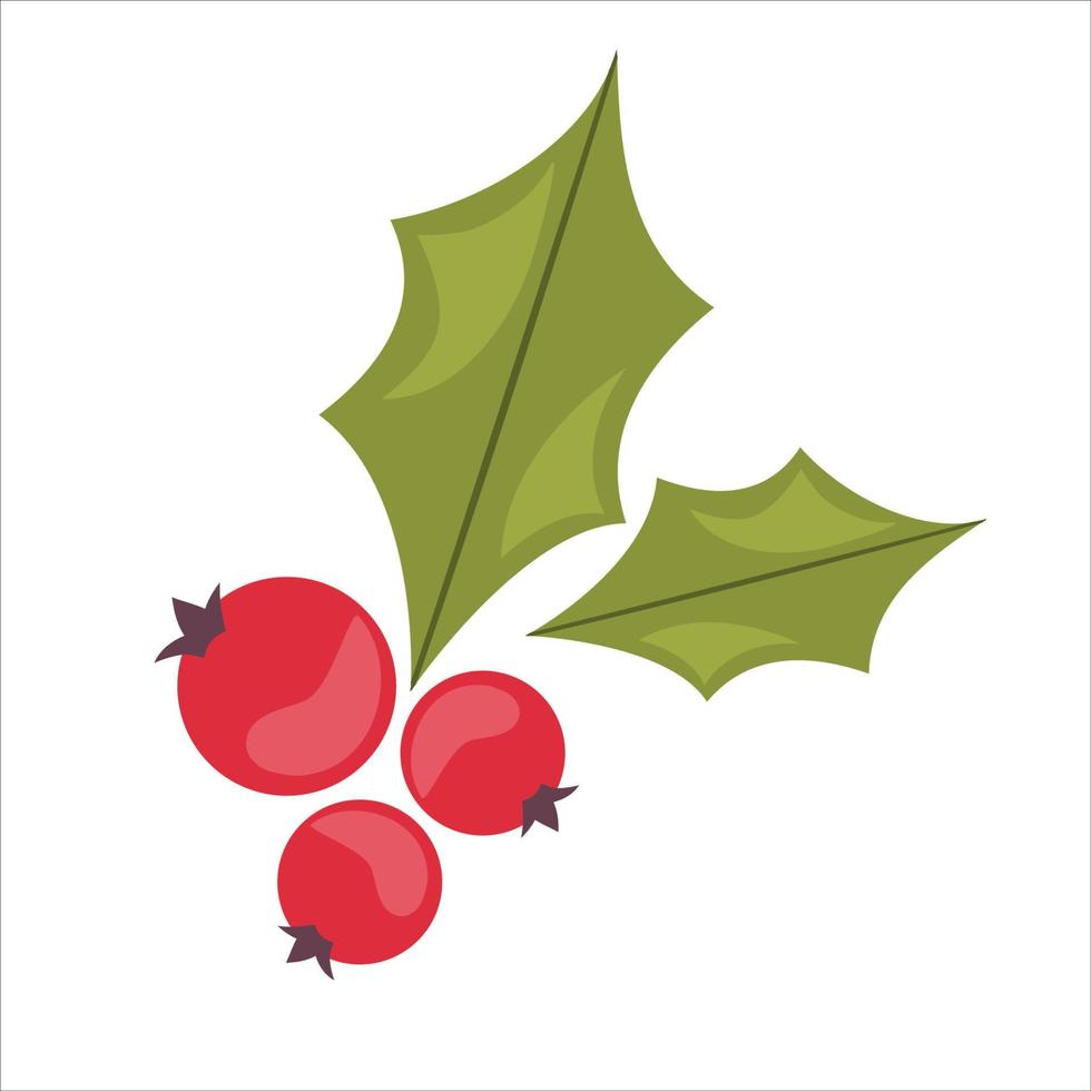 rote Beeren und Blätter der Stechpalme isoliert auf weißem background.christmas Symbol für die Dekoration. Vektor-Illustration. vektor