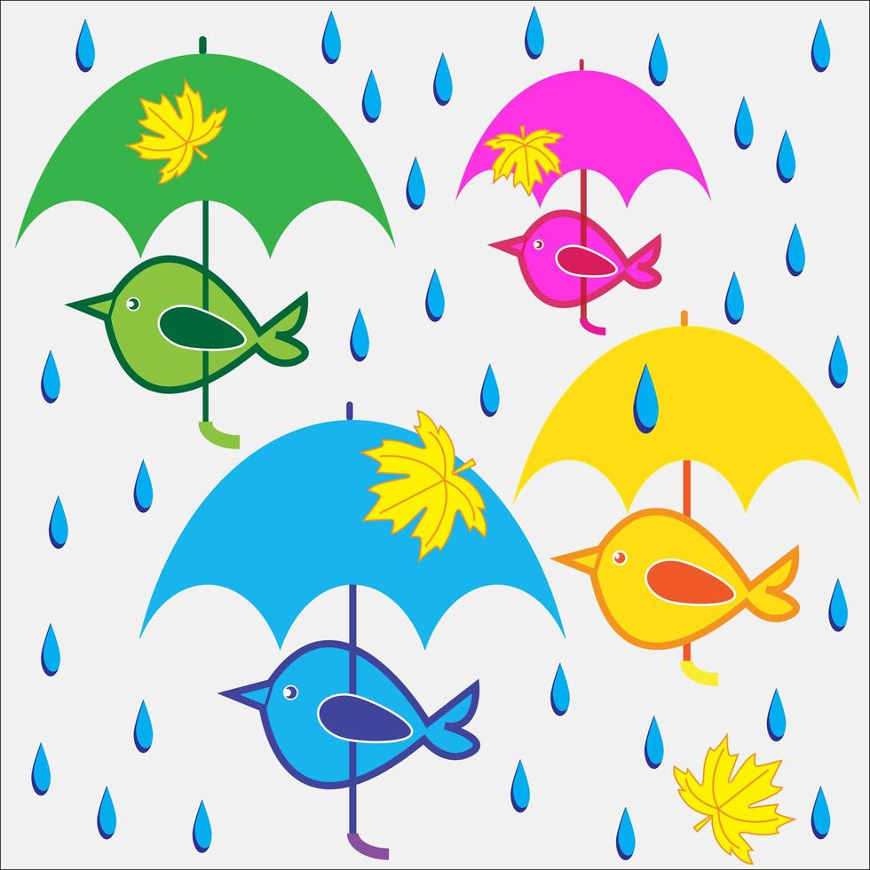 färgade fåglar under paraplyer vektor